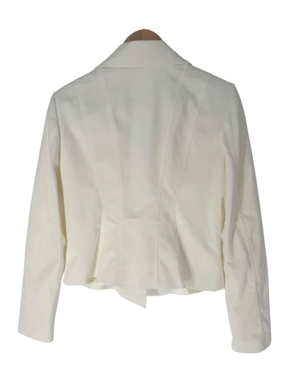 Tahari Winter White Cropped Moto Blazer Jacket Size 12 Zip Timeless Classic - Picture 5 of 8